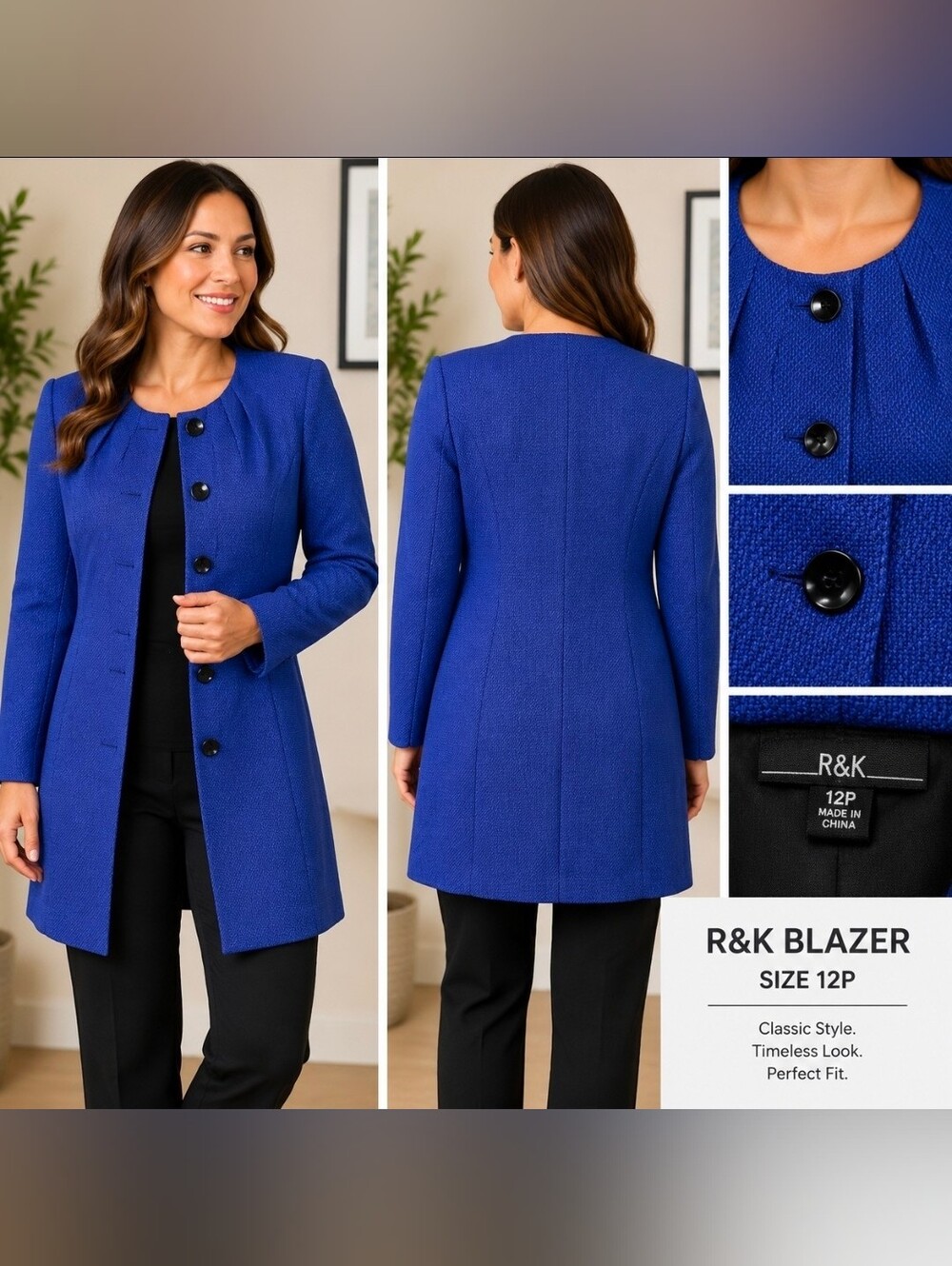 ✨ R&K Royal Blue Textured Blazer | Size 12P ✨